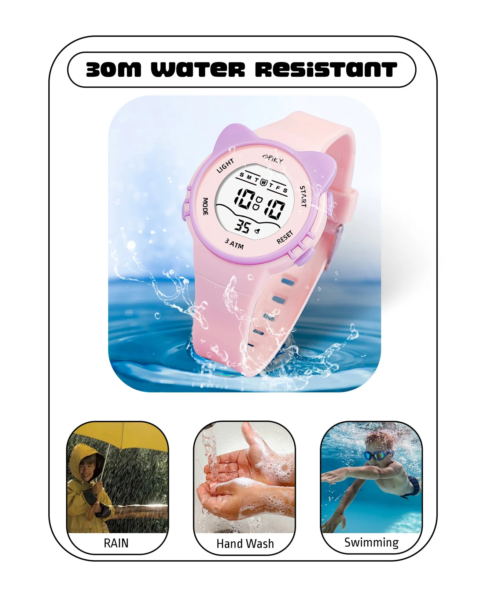 Spiky Eva12 Round Cat Shaped Sports Digital Watch - Pink