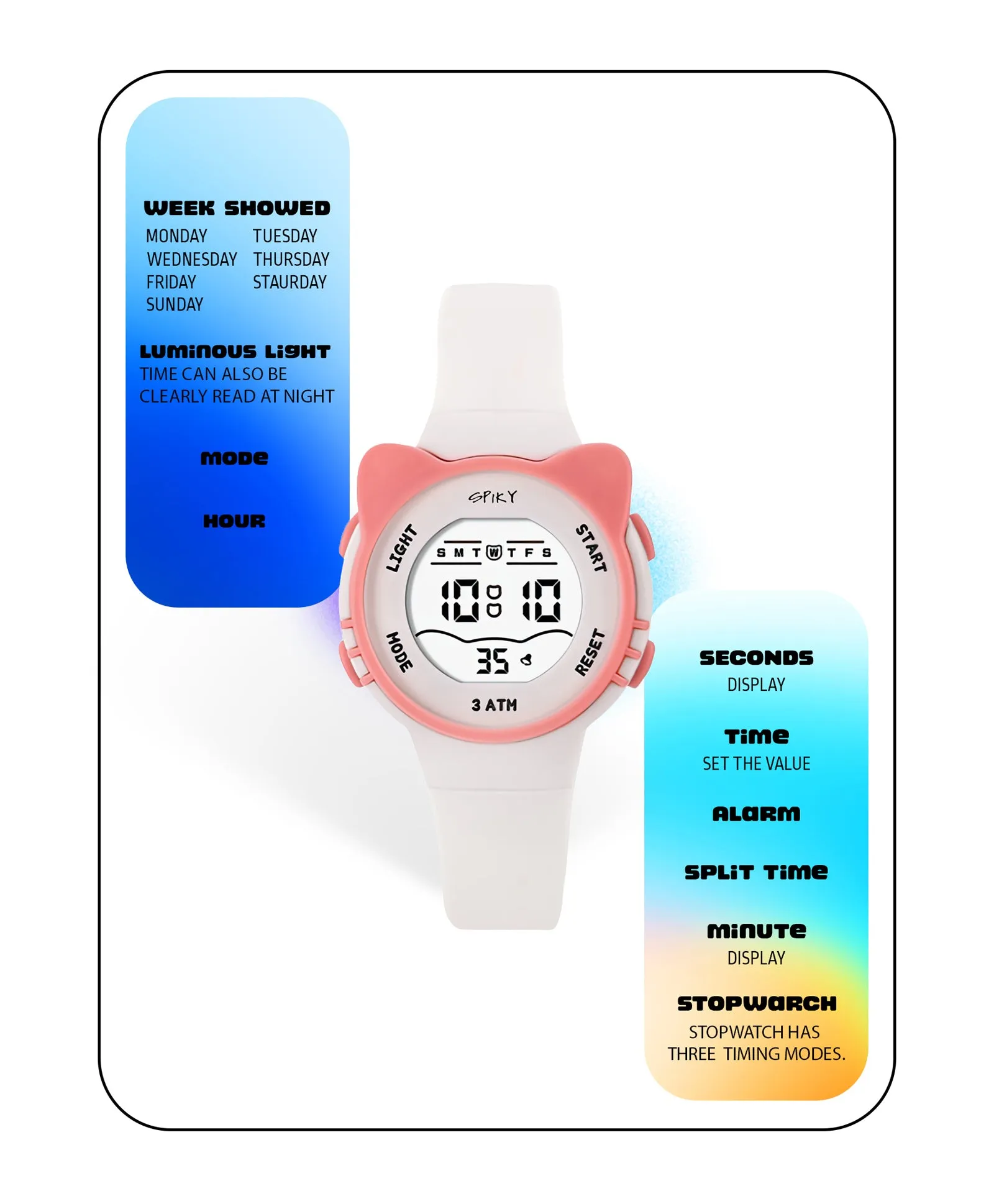 Spiky Eva12 Round Cat Shaped Sports Digital Watch - Pink