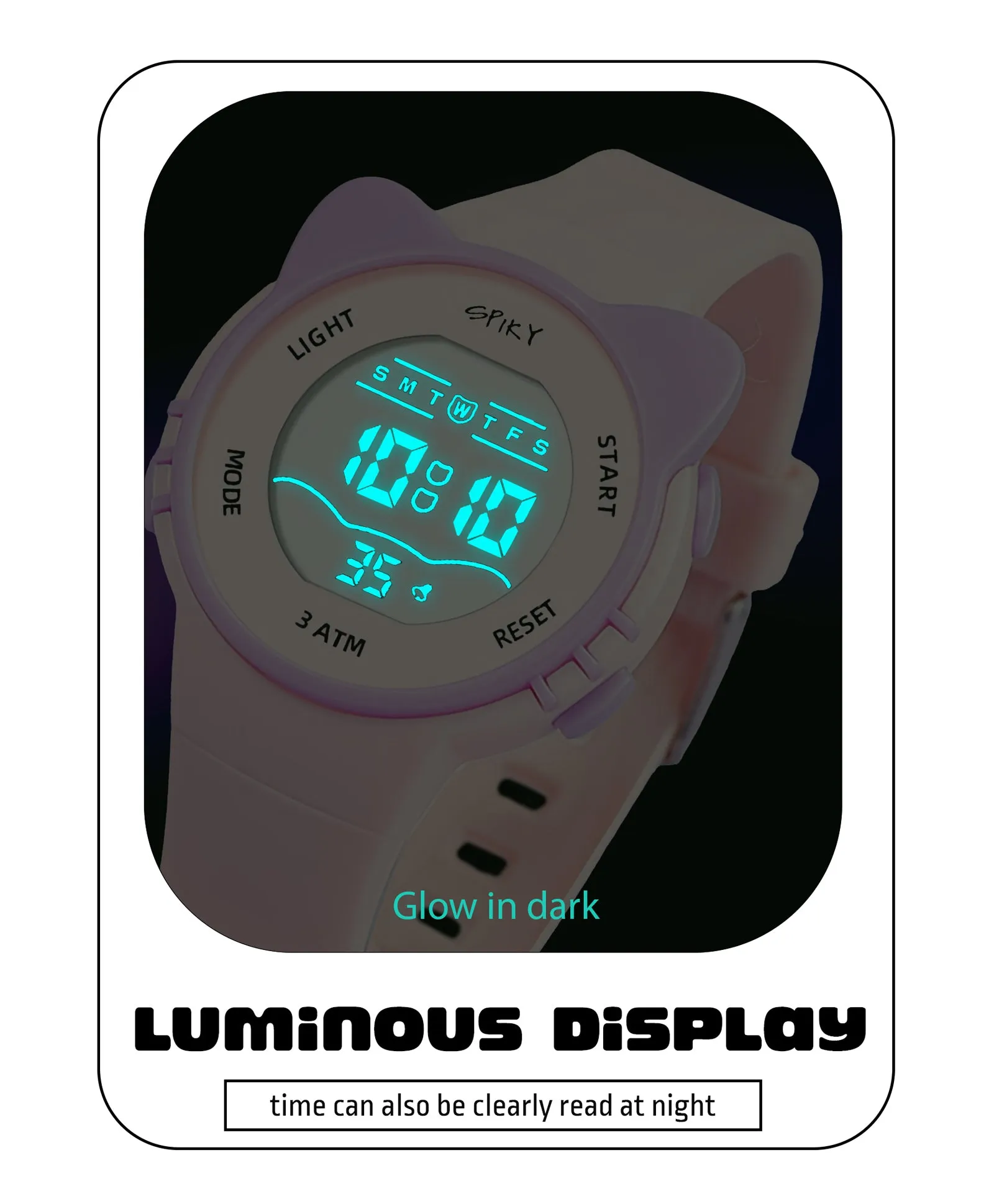 Spiky Eva12 Round Cat Shaped Sports Digital Watch - Pink