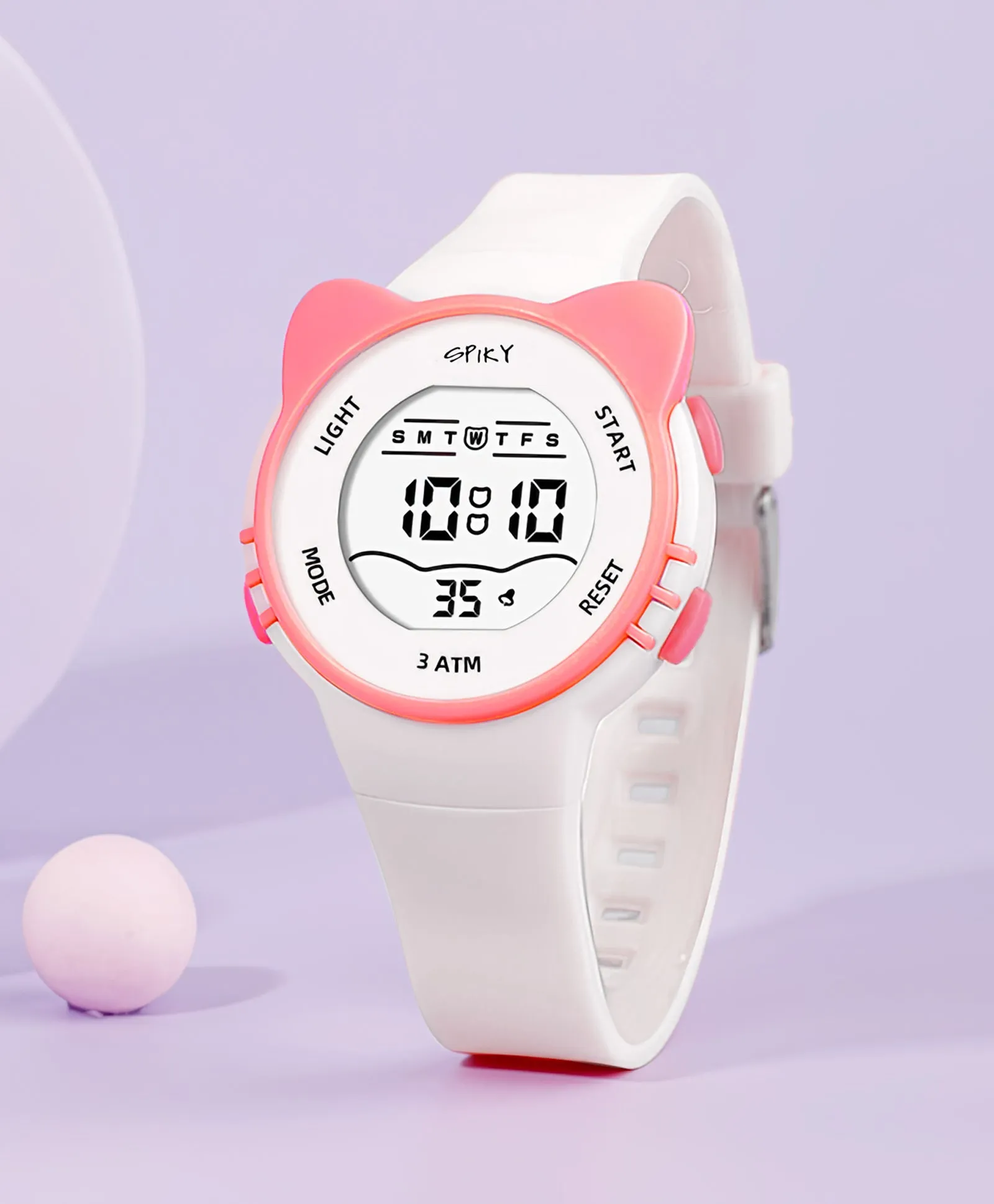Spiky Eva12 Round Cat Shaped Sports Digital Watch - Pink