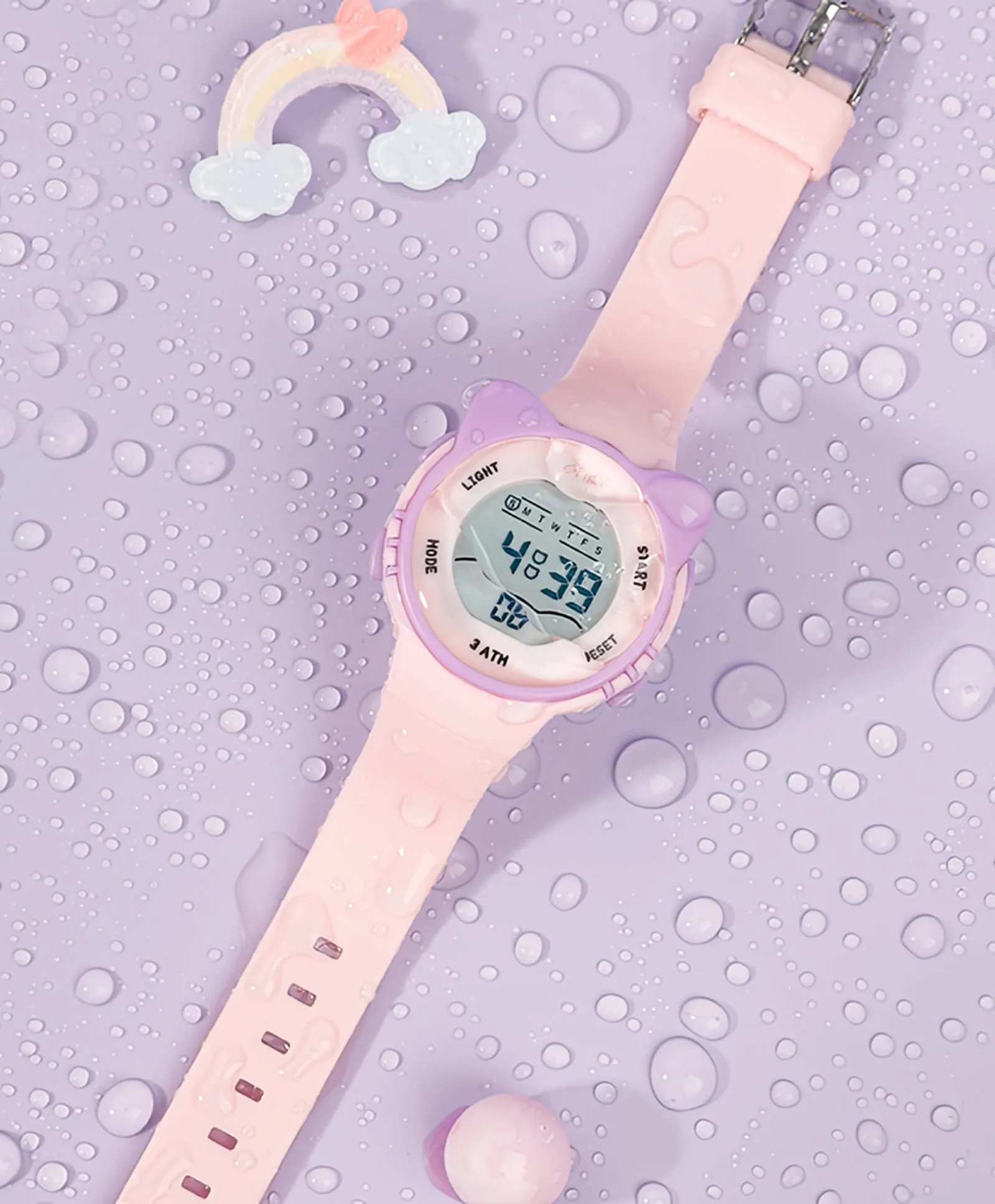 Spiky Eva12 Round Cat Shaped Sports Digital Watch - Pink
