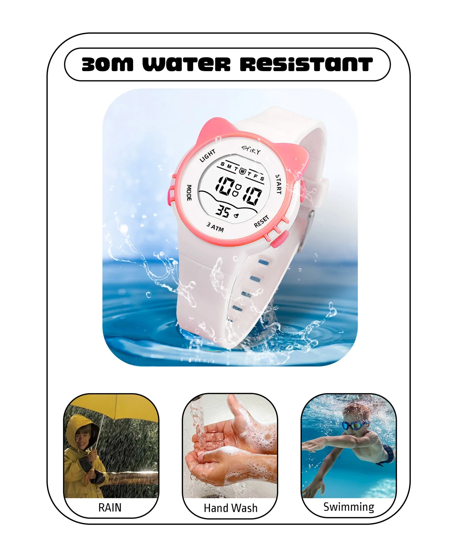 Spiky Eva12 Round Cat Shaped Sports Digital Watch - Pink