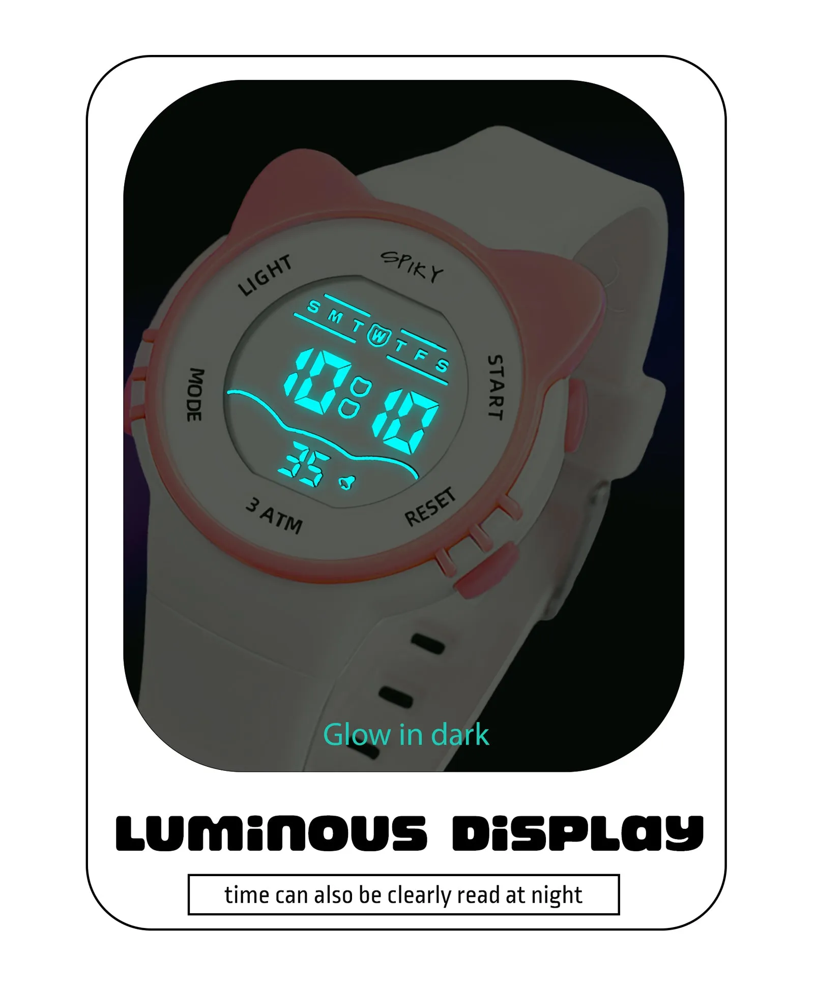 Spiky Eva12 Round Cat Shaped Sports Digital Watch - Pink