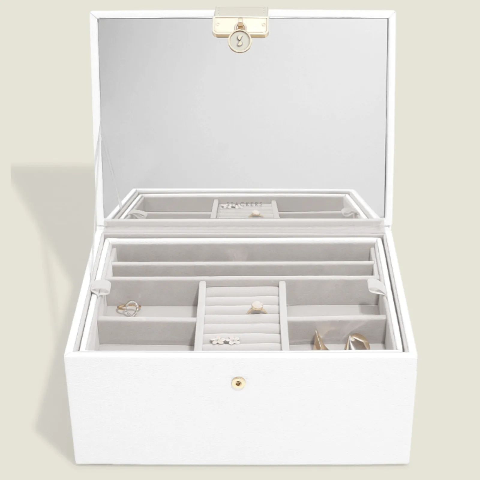 Stackers Luxury Classic 2 Tone Jewellery Box - Pebble White