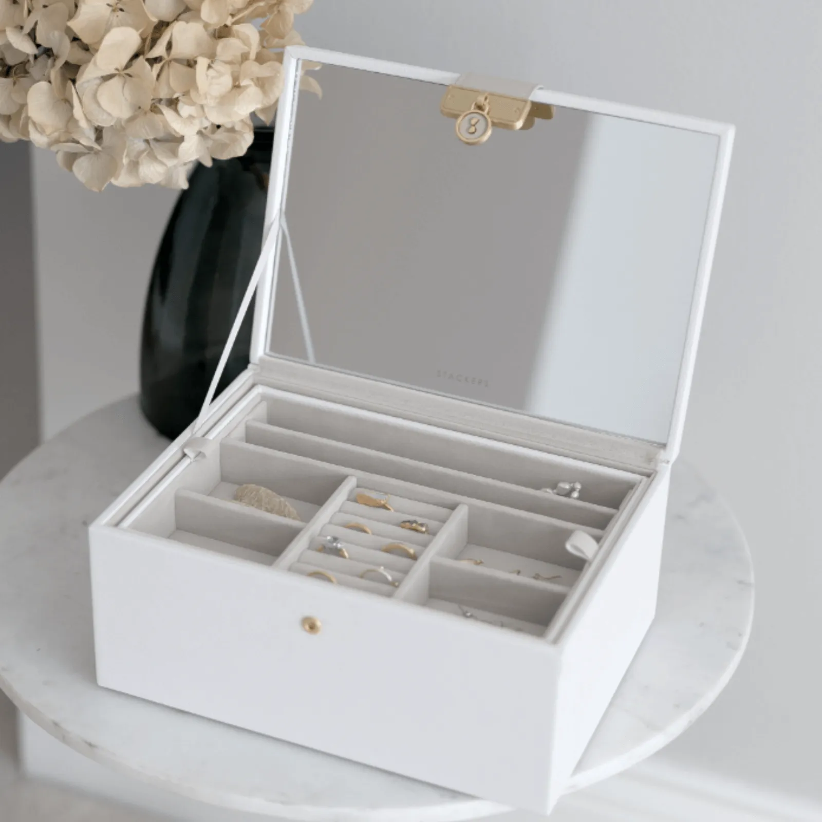 Stackers Luxury Classic 2 Tone Jewellery Box - Pebble White