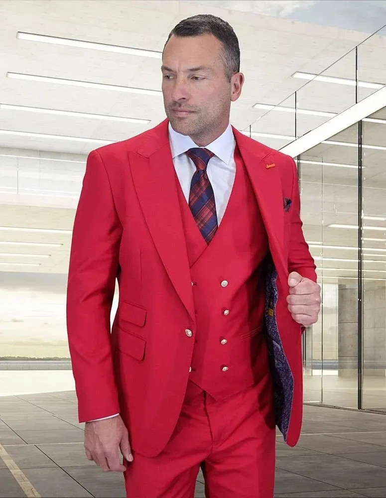 Statement Men's 3-Piece Fashion Suit – 100% Wool with Striking Bold Colors