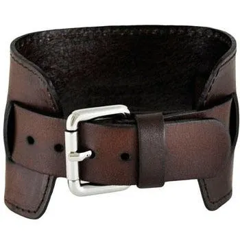 Stitched Brown Leather Wide Cuff