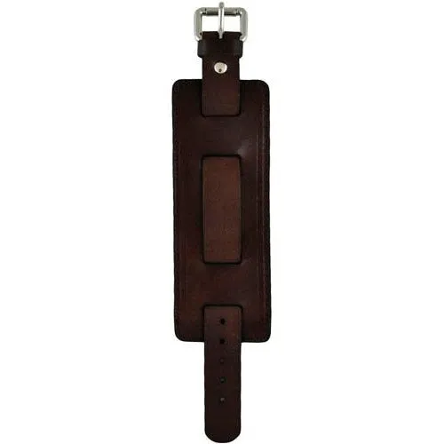 Stitched Brown Leather Wide Cuff
