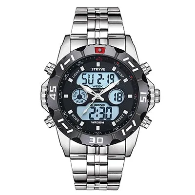 Stryve 8011 Relojes Brand Waterproof Military Sport Watches Men Stainless Steel Digital Quartz Dual Display Watch montre homme