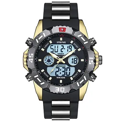 Stryve 8011 Relojes Brand Waterproof Military Sport Watches Men Stainless Steel Digital Quartz Dual Display Watch montre homme
