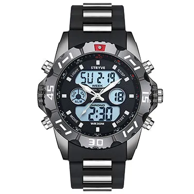 Stryve 8011 Relojes Brand Waterproof Military Sport Watches Men Stainless Steel Digital Quartz Dual Display Watch montre homme