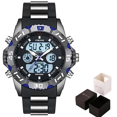 Stryve 8011 Relojes Brand Waterproof Military Sport Watches Men Stainless Steel Digital Quartz Dual Display Watch montre homme