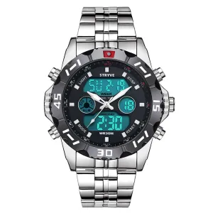 Stryve 8011 Relojes Brand Waterproof Military Sport Watches Men Stainless Steel Digital Quartz Dual Display Watch montre homme