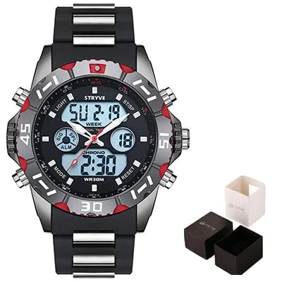 Stryve 8011 Relojes Brand Waterproof Military Sport Watches Men Stainless Steel Digital Quartz Dual Display Watch montre homme