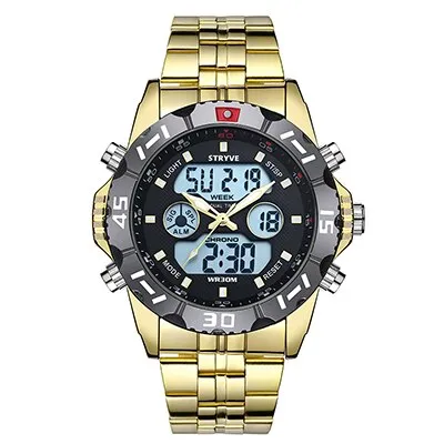 Stryve 8011 Relojes Brand Waterproof Military Sport Watches Men Stainless Steel Digital Quartz Dual Display Watch montre homme