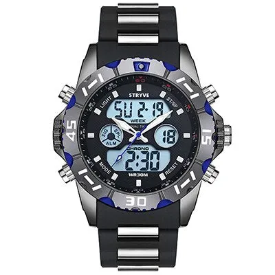 Stryve 8011 Relojes Brand Waterproof Military Sport Watches Men Stainless Steel Digital Quartz Dual Display Watch montre homme