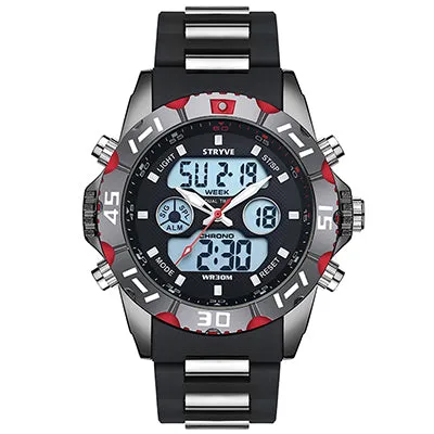 Stryve 8011 Relojes Brand Waterproof Military Sport Watches Men Stainless Steel Digital Quartz Dual Display Watch montre homme