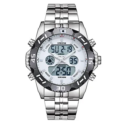 Stryve 8011 Relojes Brand Waterproof Military Sport Watches Men Stainless Steel Digital Quartz Dual Display Watch montre homme