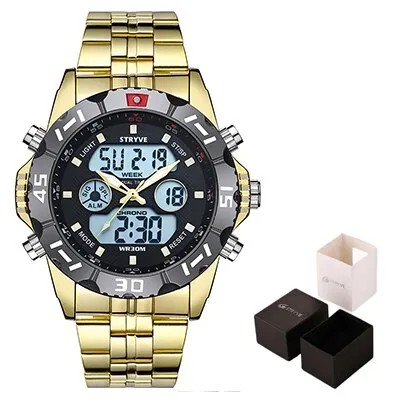 Stryve 8011 Relojes Brand Waterproof Military Sport Watches Men Stainless Steel Digital Quartz Dual Display Watch montre homme