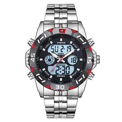 Stryve 8011 Relojes Brand Waterproof Military Sport Watches Men Stainless Steel Digital Quartz Dual Display Watch montre homme