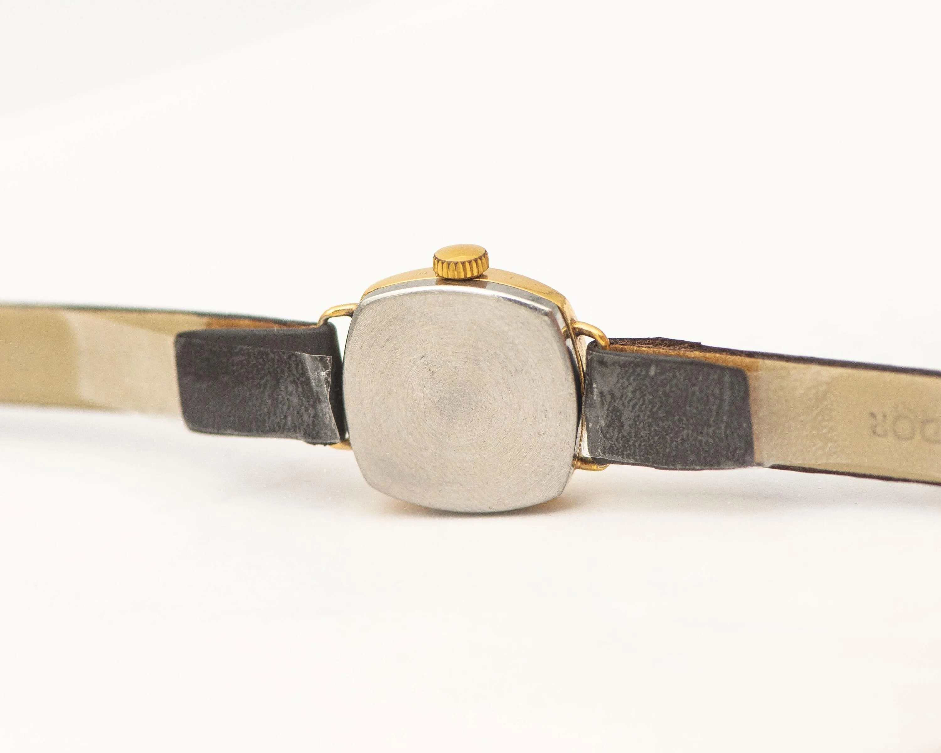 Sunburst case women wristwatch Seagull, gold plated dainty lady watch vintage, square watch tiny jewelry gift, new premium leather strap
