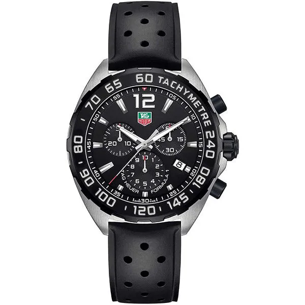 Tag Heuer Formula 1 Black Rubber Strap Black Dial Chronograph Quartz Watch for Gents - CAZ1010FT8024
