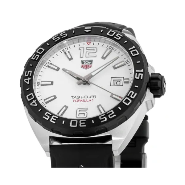 Tag Heuer Formula 1 Black Silicone White Dial Quartz Watch for Gents - WAZ1111.FT8023