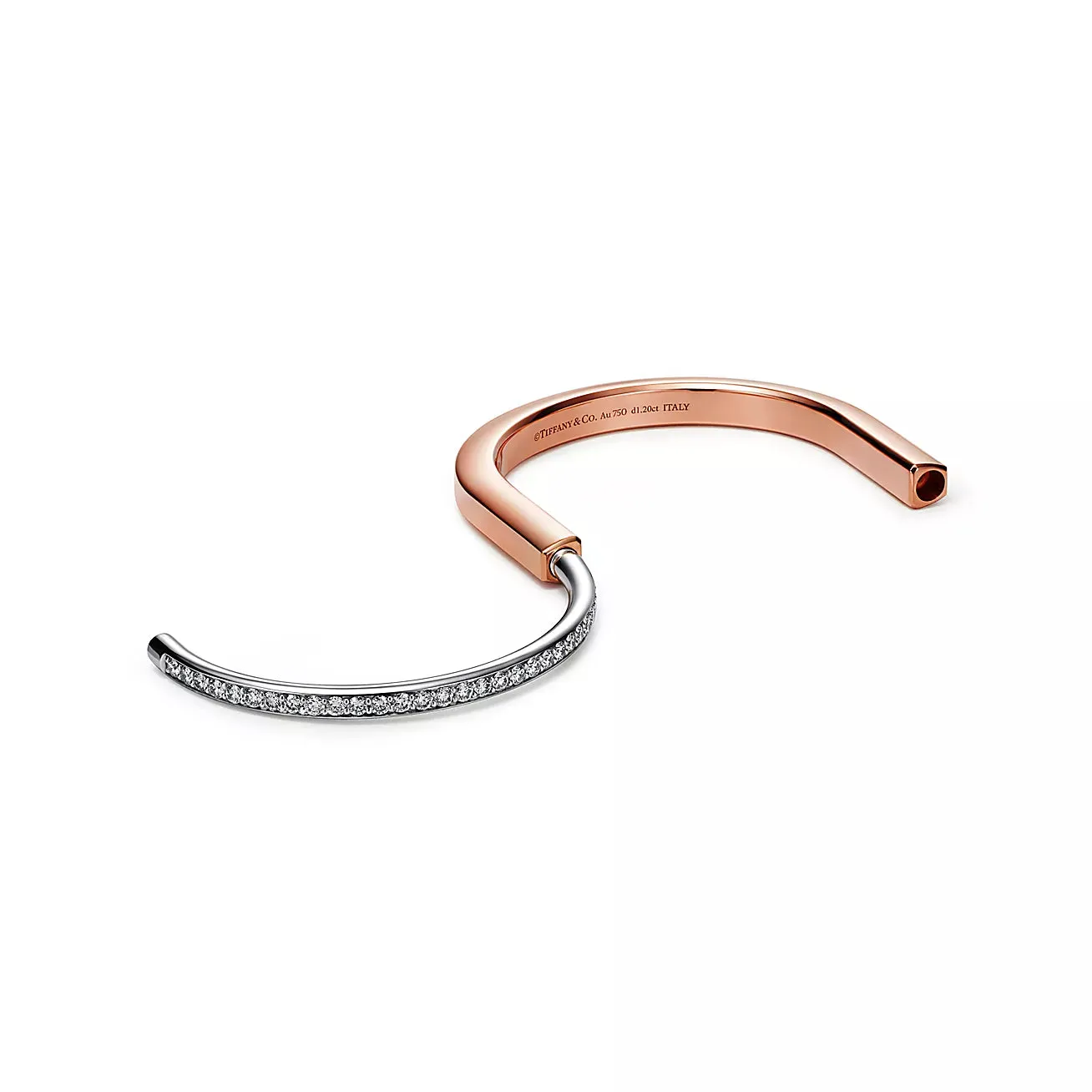 Tiffany Lock Bangle in Rose and White Gold with Half Pavé Diamonds