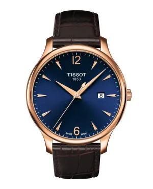 Tissot Tradition Blue Dial Brown Leather Men's Watch T0636103604700