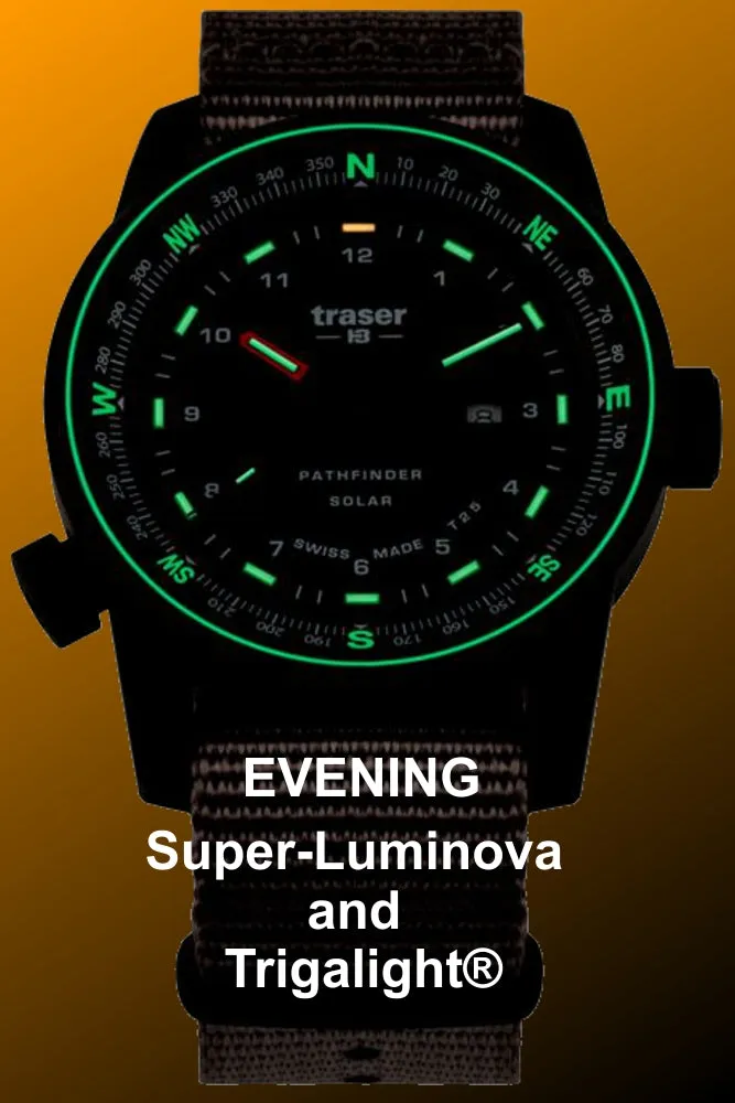 Traser SOLAR POWERED P68 Pathfinder Tritium Watch, Compass Bezel, Black Nylon Strap 111392