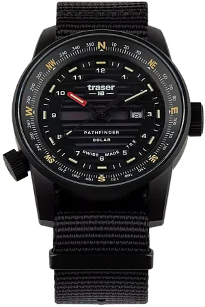Traser SOLAR POWERED P68 Pathfinder Tritium Watch, Compass Bezel, Black Nylon Strap 111392