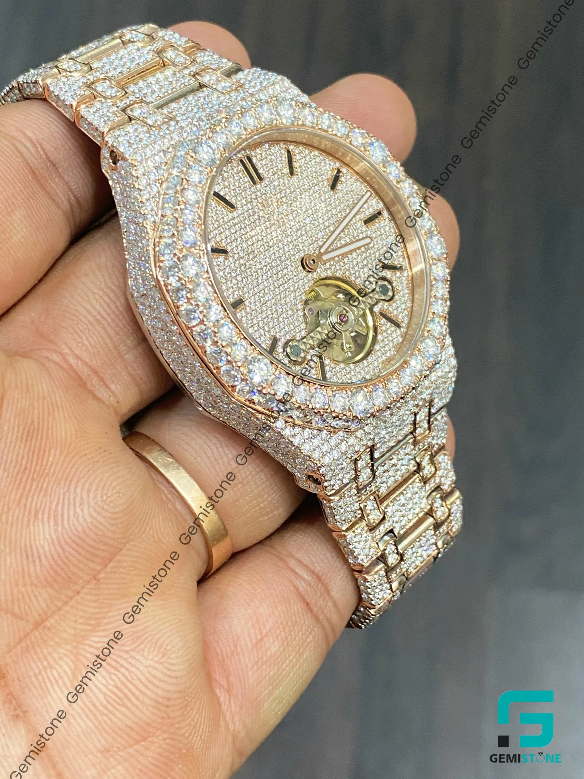 Unique Tourbillon Mens Fully Iced Out Diamond Watch