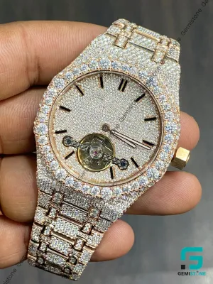 Unique Tourbillon Mens Fully Iced Out Diamond Watch