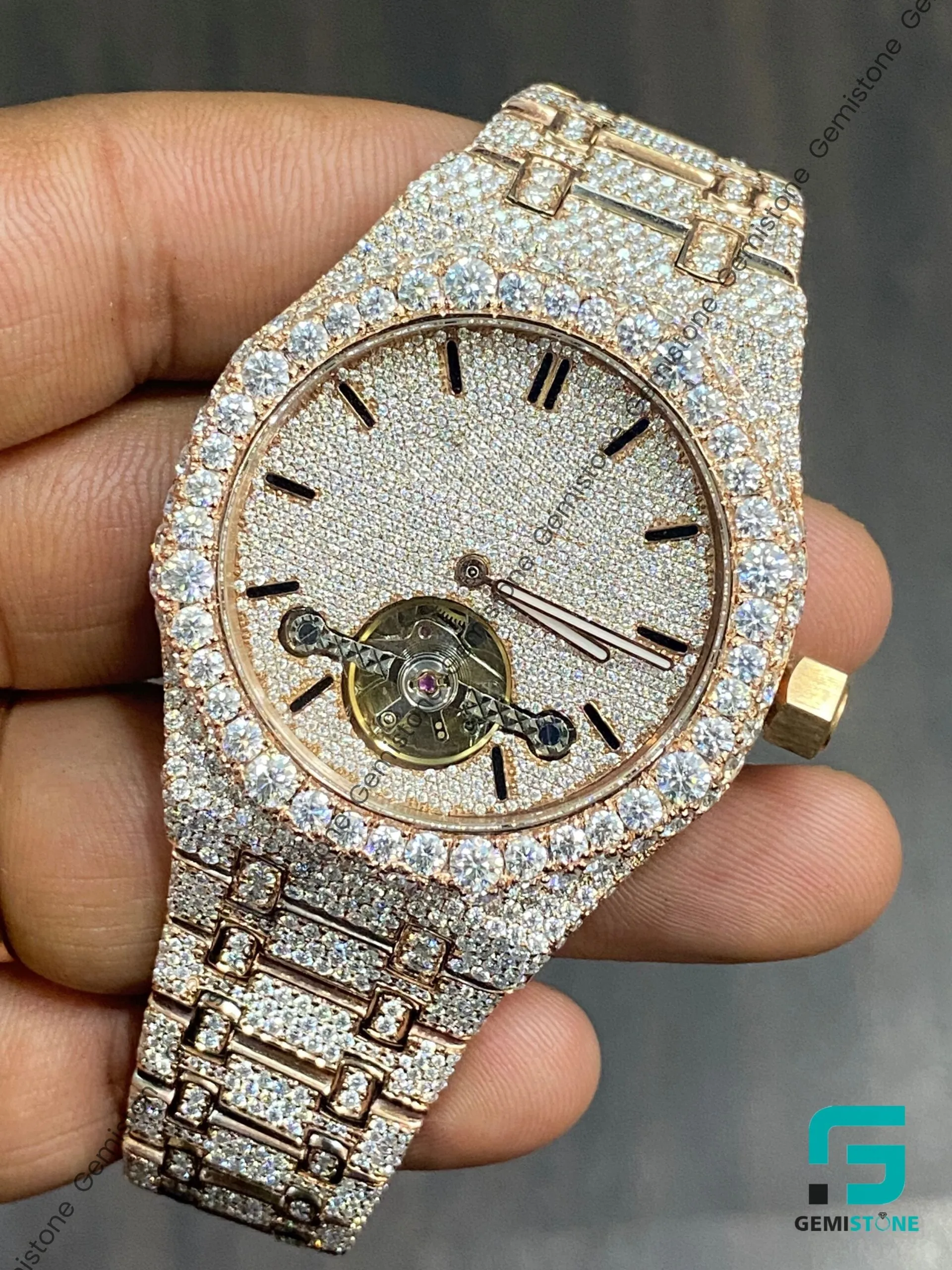 Unique Tourbillon Mens Fully Iced Out Diamond Watch
