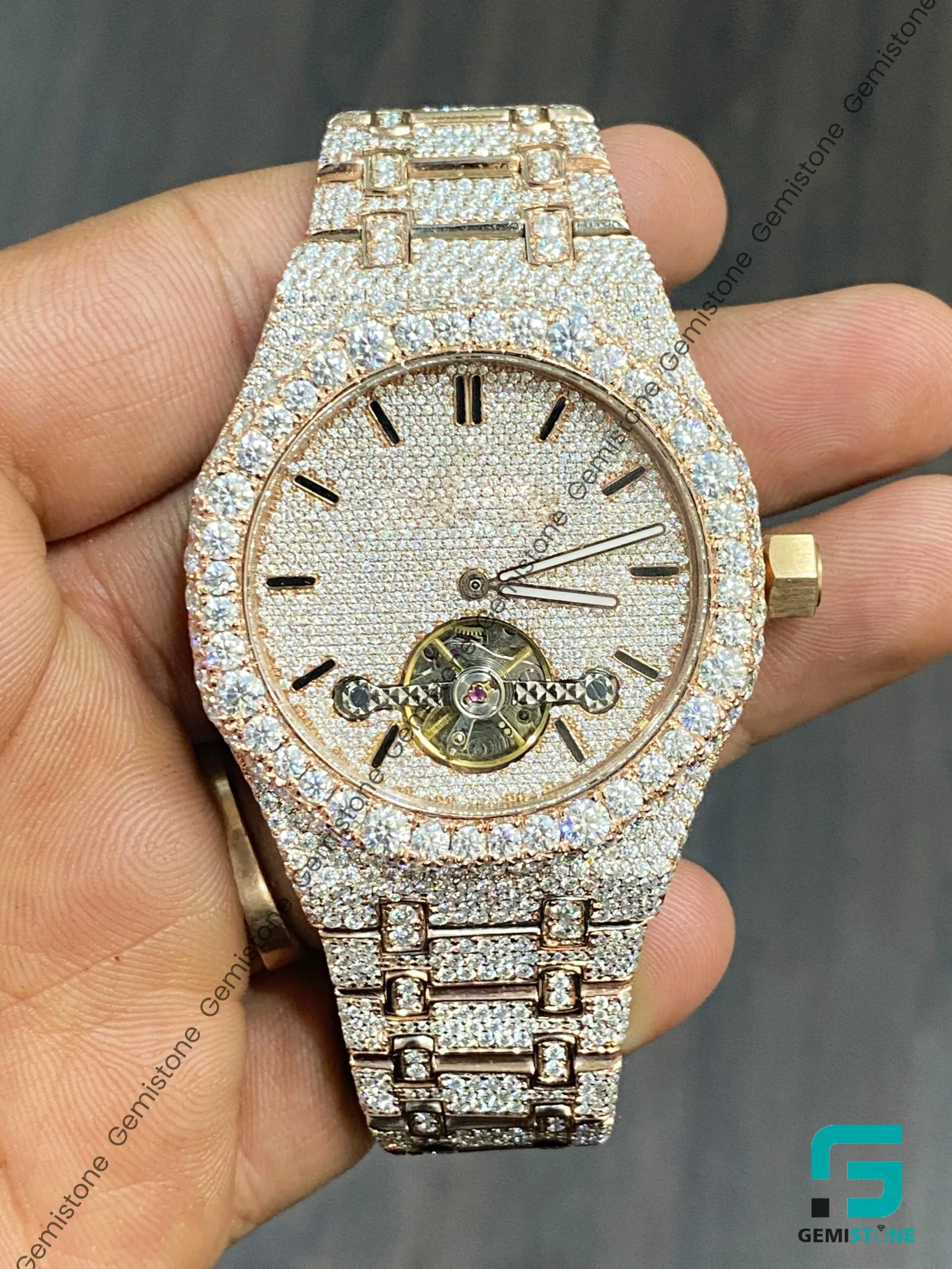 Unique Tourbillon Mens Fully Iced Out Diamond Watch