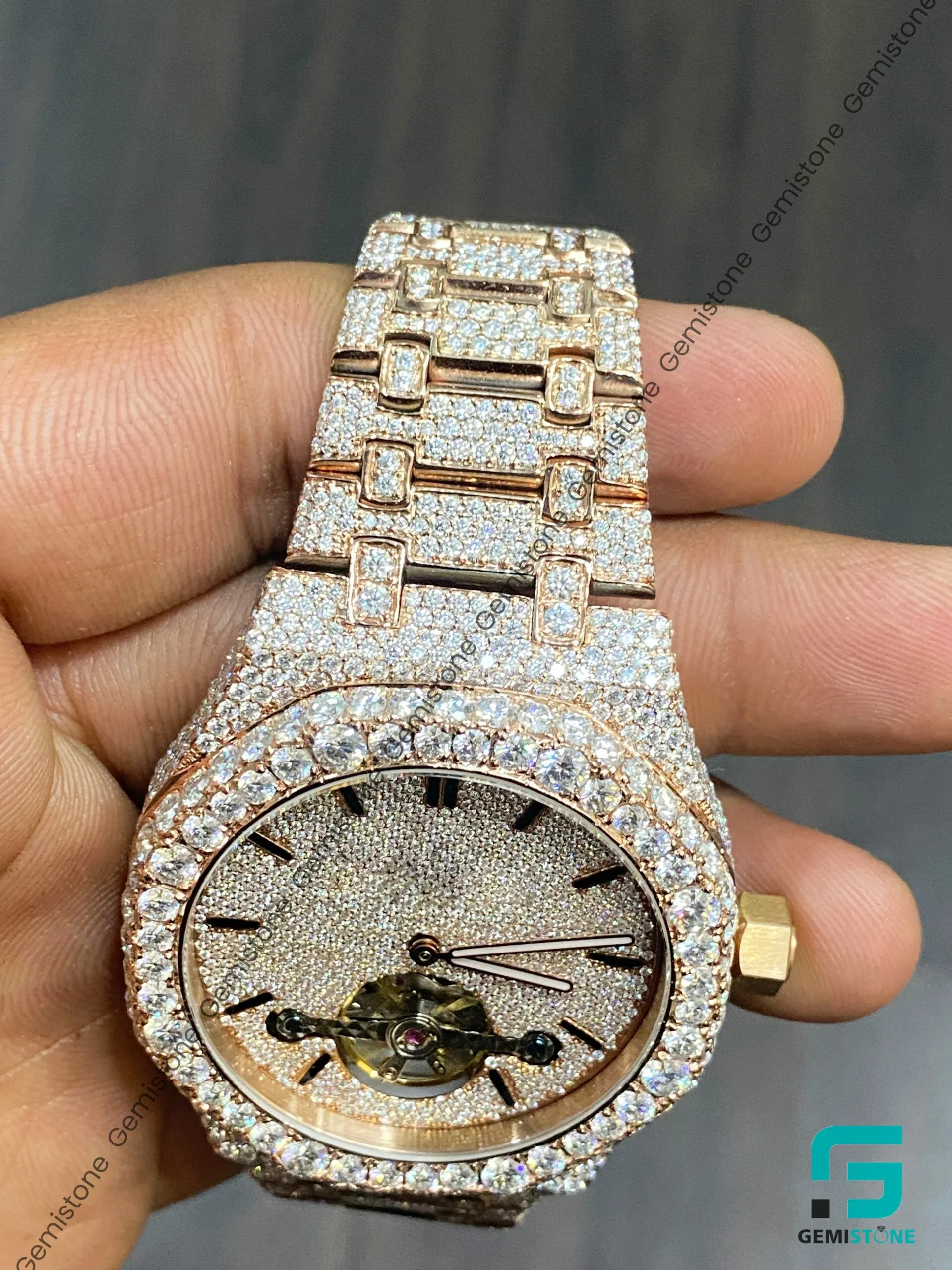 Unique Tourbillon Mens Fully Iced Out Diamond Watch