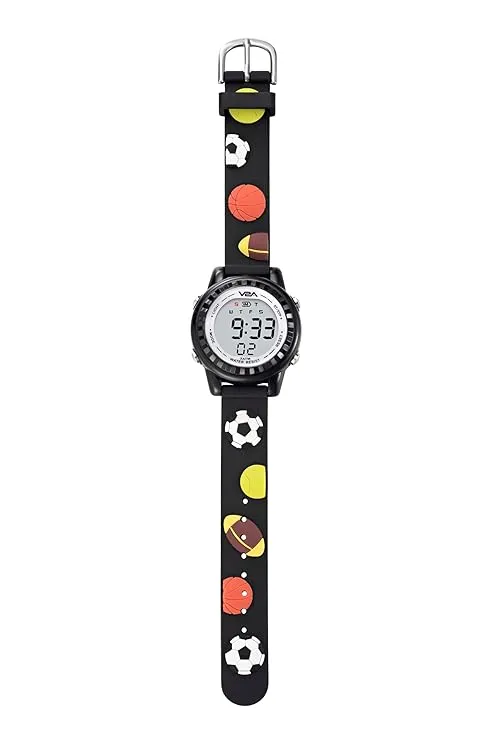 V2A Kids 3D Football Digital Watch for Boys Soft Silicone Strap | Multicolour LED Light | Alarm, Stopwatch, Time & Date | Sports Wristwatch Gift for Boys Ages 3–10