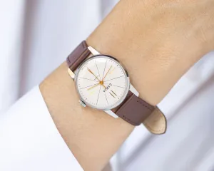 Very rare women's watch Dawn unused vintage, minimalist lady watch new old stock, silver shade watch for women gift, new luxury leather band