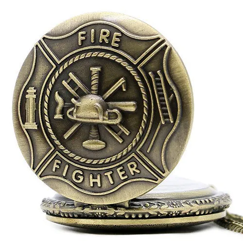 Vintage Bronze Fire Fighter Pocket Watch