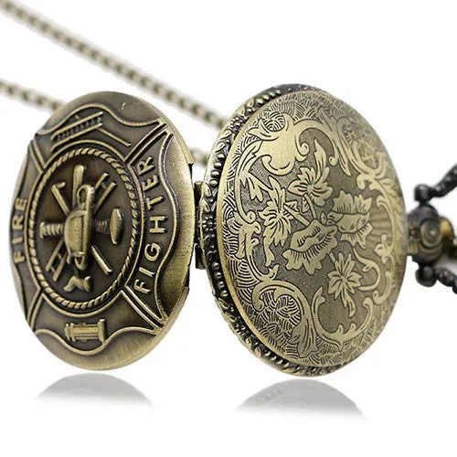 Vintage Bronze Fire Fighter Pocket Watch