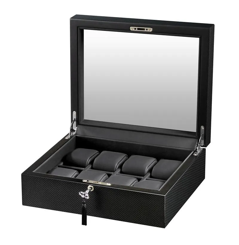 Volta 8 Watch Box with See Through Glass Top (Carbon Fiber)