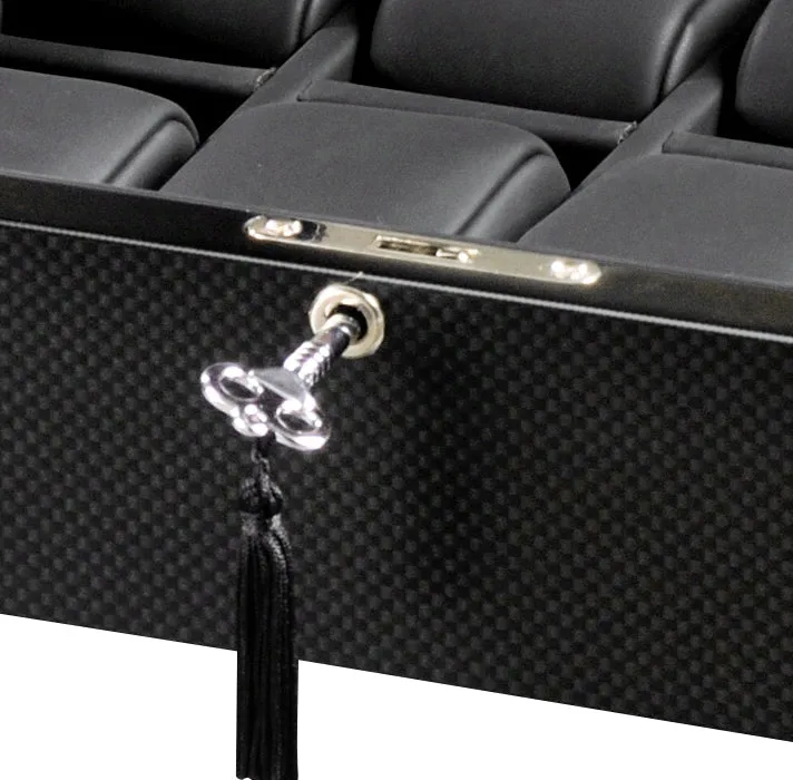 Volta 8 Watch Box with See Through Glass Top (Carbon Fiber)