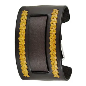 Weaved Brown/Yellow Leather Wide Cuff