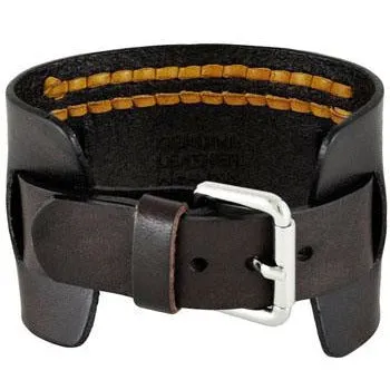 Weaved Brown/Yellow Leather Wide Cuff