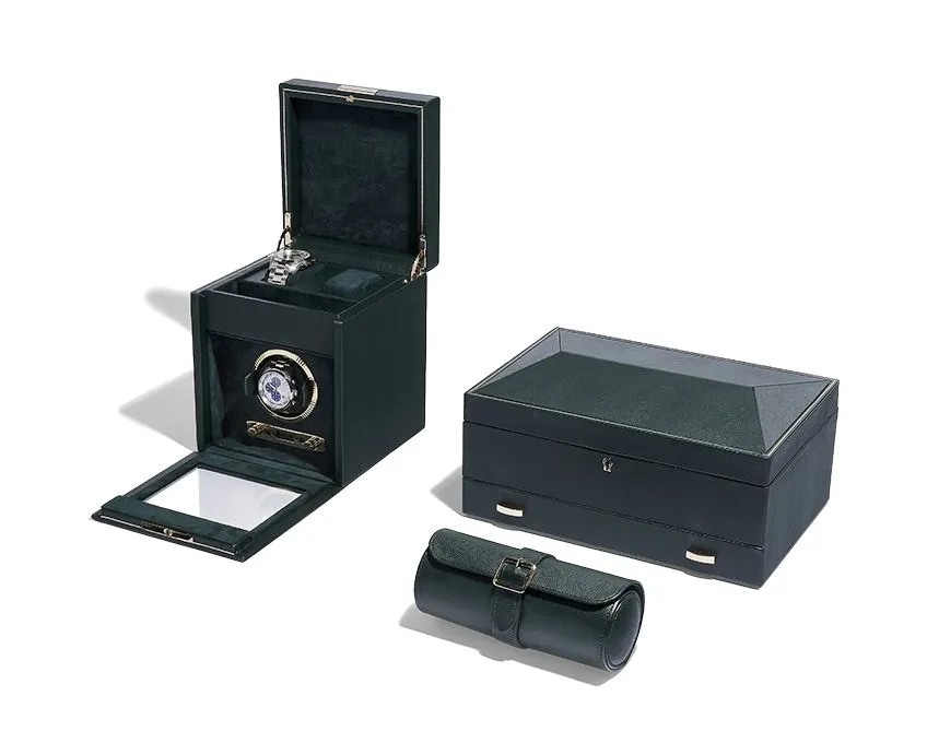 WOLF British Racing 10 Piece Watch Box with Storage - Green